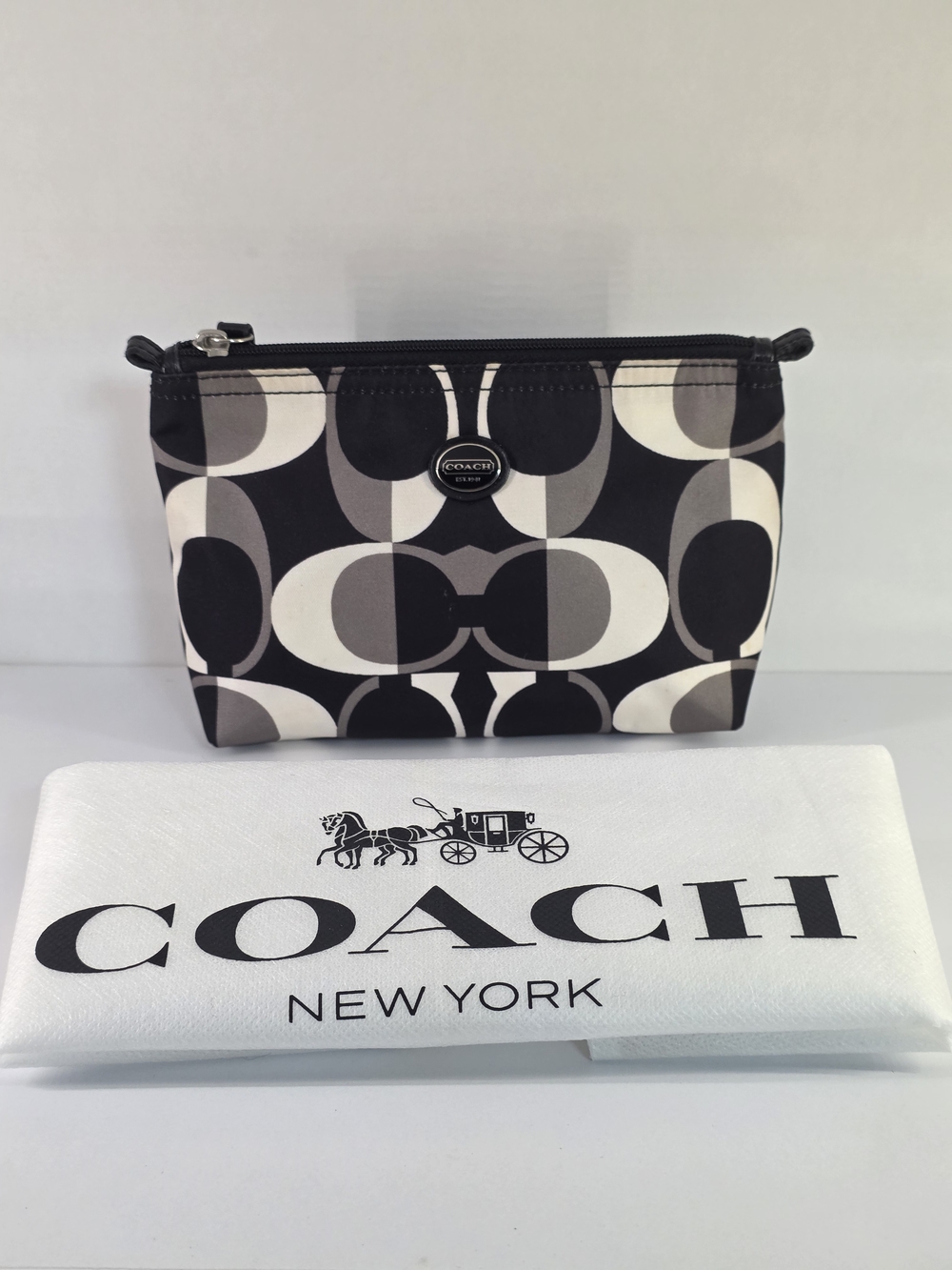 COACH Black & Gray Signature Cosmetic Pouch